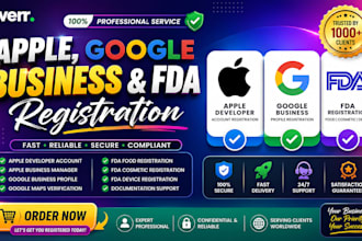 register apple developer, google business profile, fda registration and business