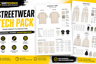 sketch fashion apparel activewear gymwear sportwear tech pack for clothing brand