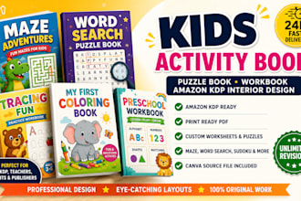 design kids activity book, puzzle book, workbook and amazon KDP interior
