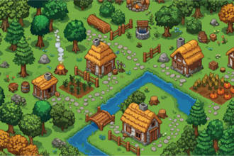 create pixel art tileset, pixel background, retro map, rpg unity game assets