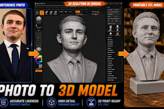 convert 2d to 3d head model realistic portrait bust stl in zbrush 3d printing