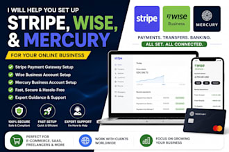 help you set up stripe, wise, and mercury for your online business
