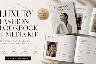 create a luxury fashion, skincare, fashion lookbook media kit in canva