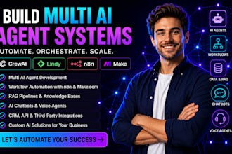build multi ai agent with crew ai, lindy ai, langraph,  n8n automation, make com
