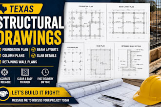 draw texas structural foundation plan, beam, column, slab, retaining wall plans