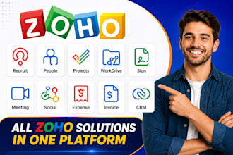 zoho recruit people projects workdrive sign meeting social expense invoice CRM