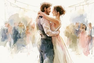 draw your wedding venue photo in watercolor illustration