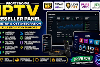 install reseller panel for strong 8k, dream 4k, magaott, lion ott, pure,vod, epg