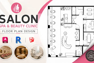 design salon floor plan, spa design, beauty clinic layout, autocad drafting