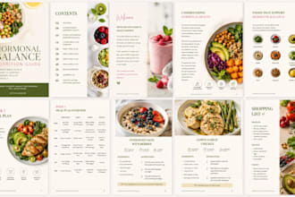 design nutrition meal plan, amazon KDP cookbook, hormonal health ebook in canva