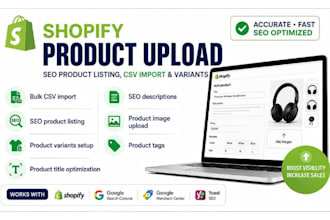 do shopify upload products with SEO product listing, CSV import and variants