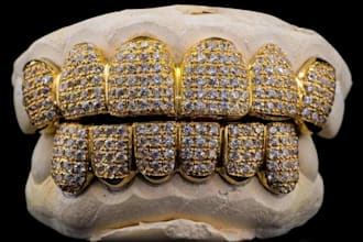 design custom iced out grillz cad for teeth with realistic diamond rendering