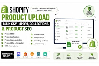 do shopify product upload, bulk CSV import, collections and product SEO