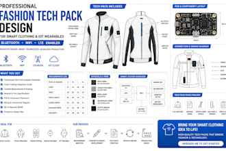 do fashion tech pack design for smart clothing, iot wearables bluetooth wifi lte