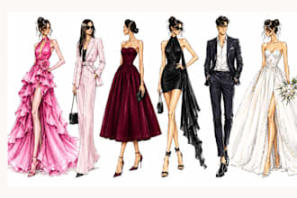 draw fashion illustration,fashion sketch,clothing design fashion art and croquis