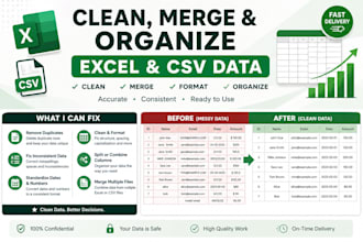 clean merge format and organize excel or CSV data