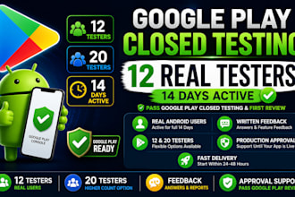 provide 12 testers for google play closed testing and android app testing