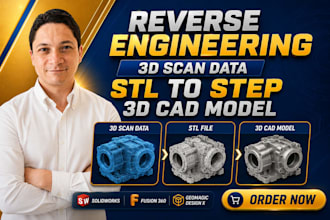 reverse engineering 3d scan data, convert stl to step and create 3d cad model