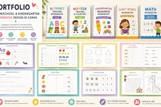 design homeschool workbook and kindergarten tracing workbook in canva