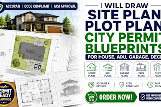 draw site plan, plot plan, city permit, blueprints, for house, adu, garage, deck