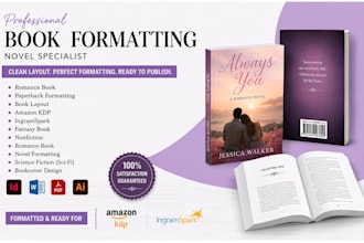 format fiction novel ebook, fantasy, romance book layout, book cover design, kdp