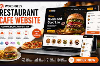 design wordpress restaurant cafe website food order, delivery system,