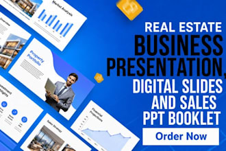 design real estate business presentation, digital slides and sales ppt booklet