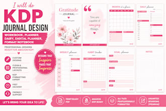 do KDP journal design, workbook, planner, diary, and notebook formatting
