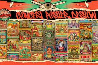 make your festival, music, band or concert poster in our engraving style