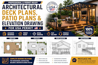 draw architectural deck plans, patio plans and elevation drawing for USA permit