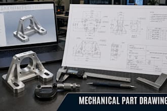 create mechanical part technical drawings for manufacturing and cad