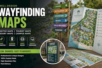 design wayfinding maps, visitor maps, tourist maps, resort maps and campus maps