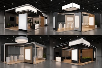 design your 3d exhibition booth, trade show stand, kiosk or expo stall