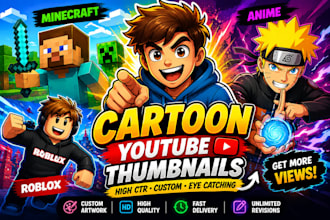 draw cartoon youtube thumbnail for minecraft roblox anime gaming channel