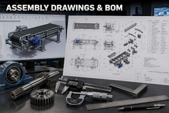 create assembly drawings with bom for manufacturing and production cad