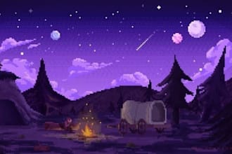 create stunning pixel art background, game environment and landscape