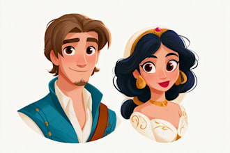 draw cartoon disney couple portrait