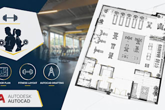 design commercial gym floor plan, fitness center layout, autocad drafting