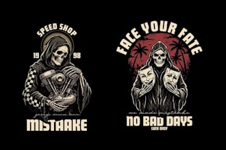make badass vintage skeleton logo with tattoo style artwork
