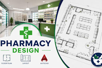 design pharmacy floor plan, retail pharmacy layout, autocad drafting