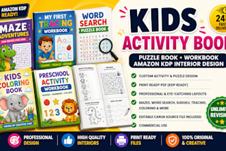 design kid activities book, puzzle book, workbook, and amazon kdp interior
