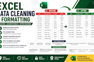 do excel data cleaning, formatting, sorting and remove duplicates