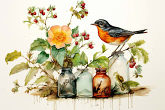do watercolor painting of animals, botanicals