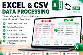 clean, format and process excel or CSV data