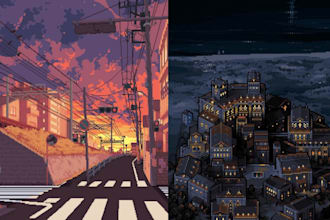 create pixel art game art, tilesets environments, background and animation