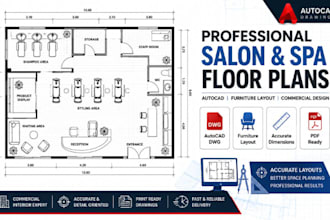 autocad floor plan for salon, spa, beauty studio barbershop and furniture layout