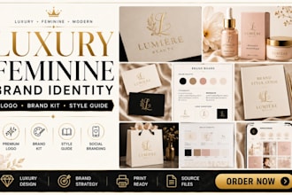 design luxury feminine logo, brand identity, branding kit for beauty brands