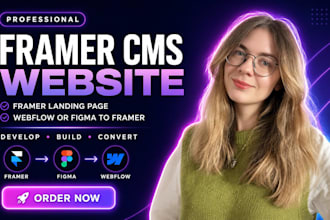 framer cms website, framer landing page, webflow or figma to framer as developer