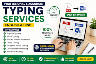 do accurate english and hindi typing, PDF to word, copy typing and format