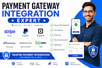 integrate stripe paypal square authorize net razorpay nmi payment gateway flow